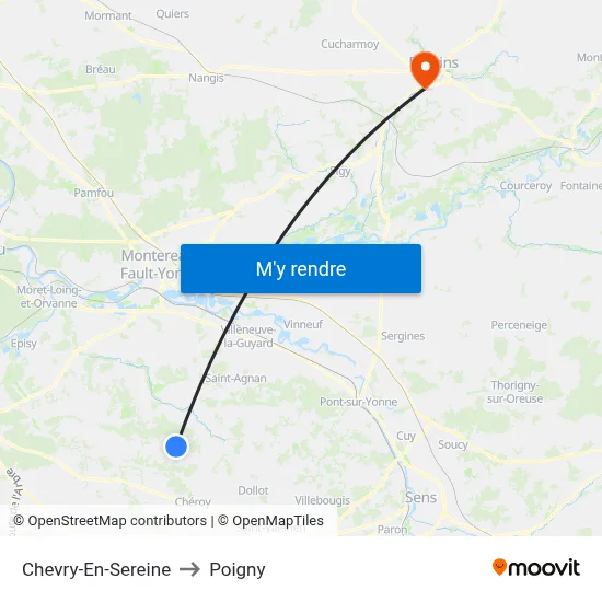 Chevry-En-Sereine to Poigny map