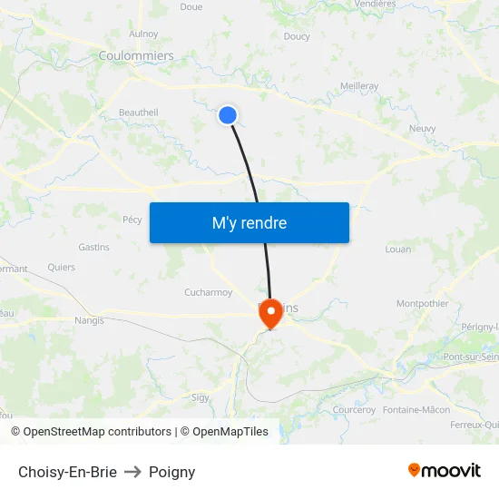 Choisy-En-Brie to Poigny map