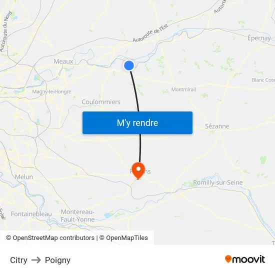 Citry to Poigny map