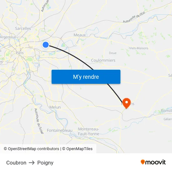 Coubron to Poigny map
