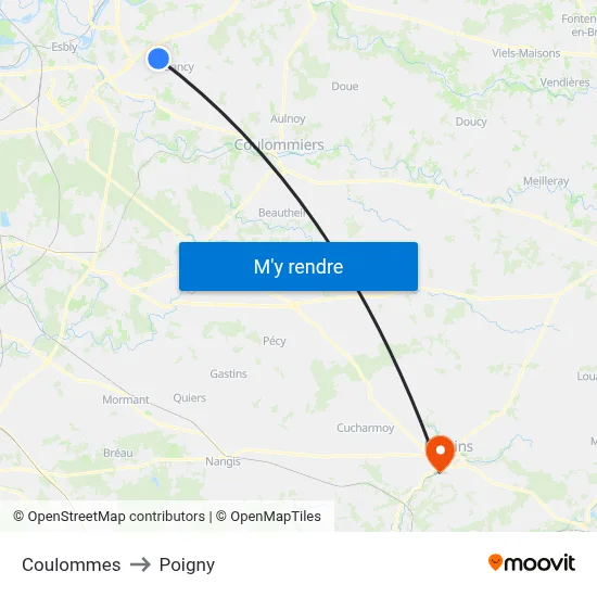 Coulommes to Poigny map