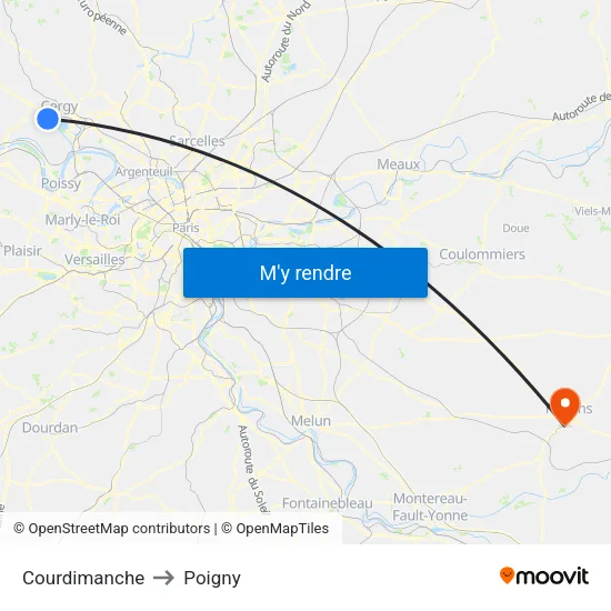 Courdimanche to Poigny map