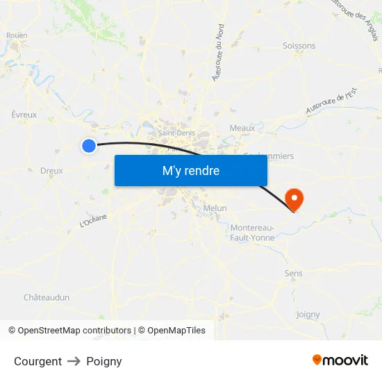 Courgent to Poigny map