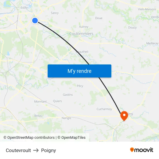 Coutevroult to Poigny map