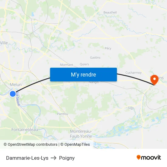 Dammarie-Les-Lys to Poigny map
