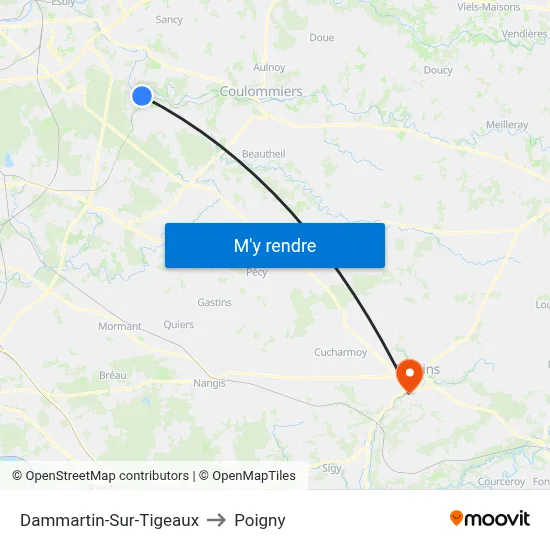 Dammartin-Sur-Tigeaux to Poigny map