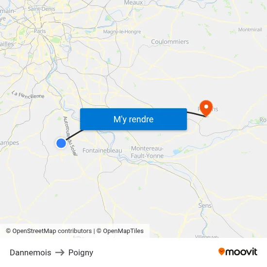 Dannemois to Poigny map