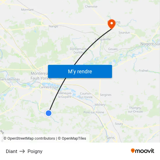Diant to Poigny map