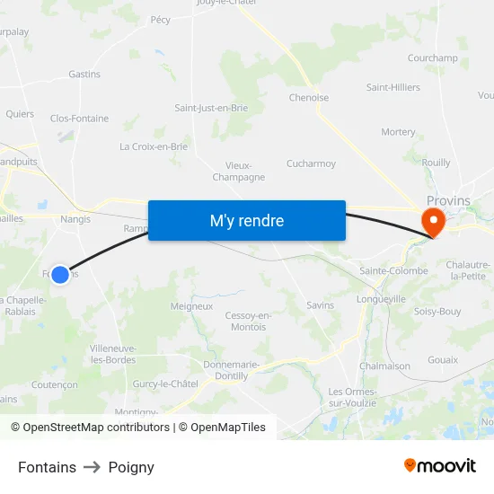 Fontains to Poigny map