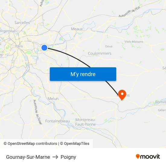 Gournay-Sur-Marne to Poigny map