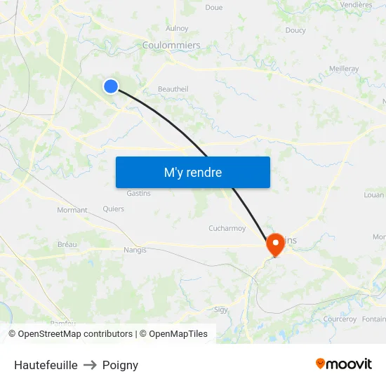 Hautefeuille to Poigny map