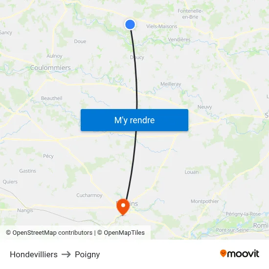 Hondevilliers to Poigny map