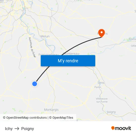 Ichy to Poigny map