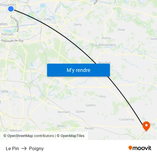 Le Pin to Poigny map