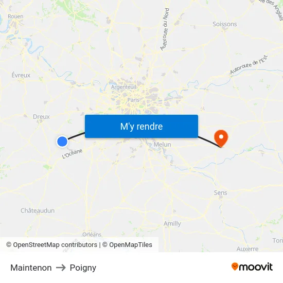 Maintenon to Poigny map