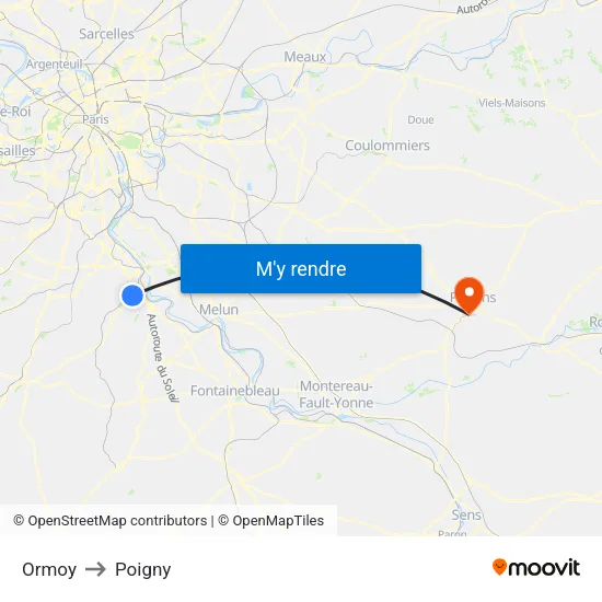 Ormoy to Poigny map