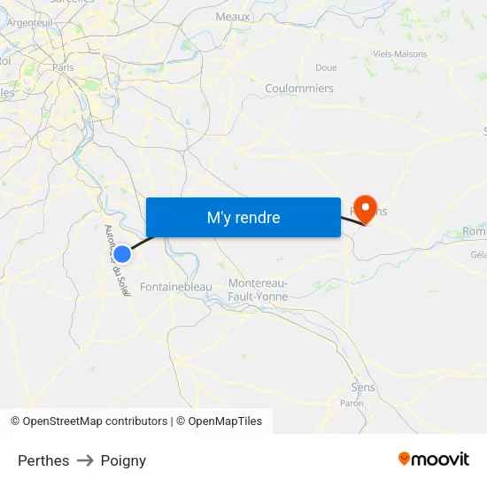 Perthes to Poigny map