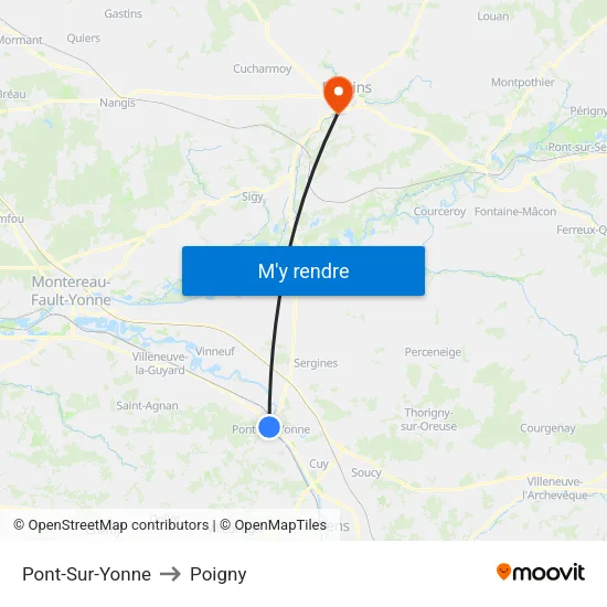 Pont-Sur-Yonne to Poigny map