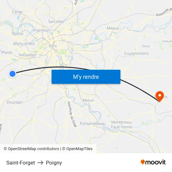 Saint-Forget to Poigny map