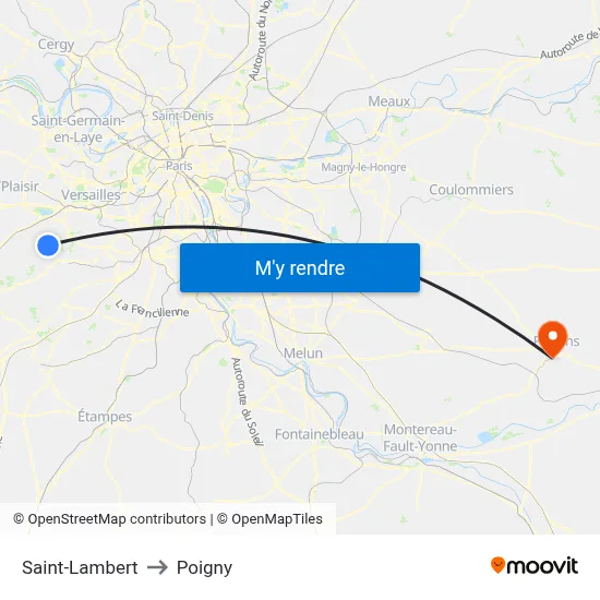 Saint-Lambert to Poigny map