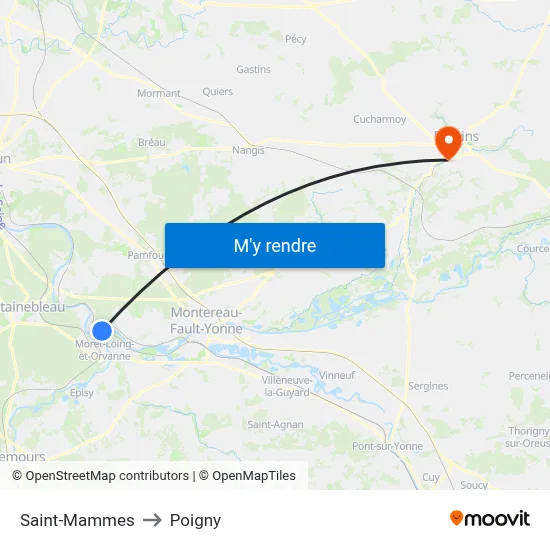 Saint-Mammes to Poigny map