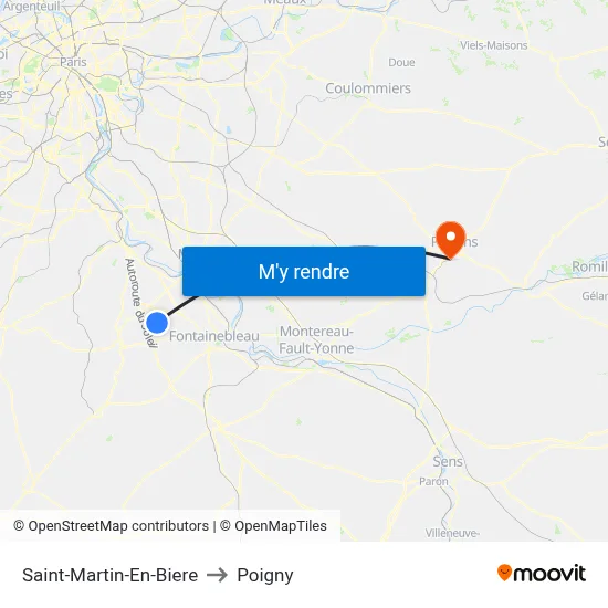 Saint-Martin-En-Biere to Poigny map