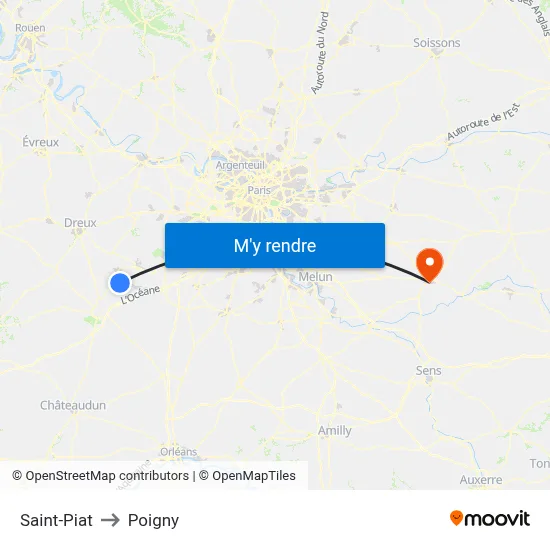 Saint-Piat to Poigny map