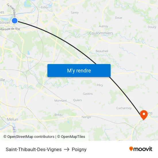 Saint-Thibault-Des-Vignes to Poigny map