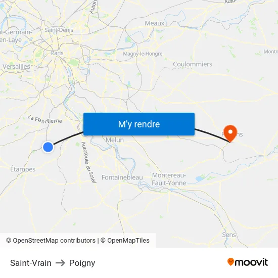 Saint-Vrain to Poigny map