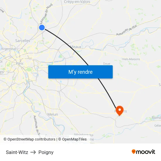Saint-Witz to Poigny map