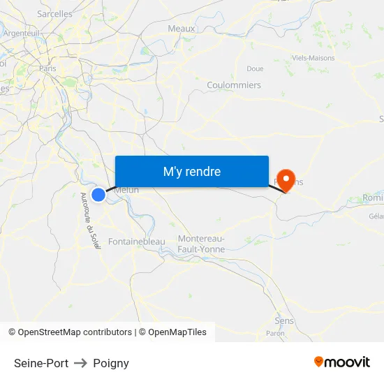 Seine-Port to Poigny map