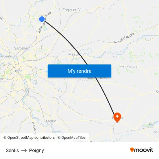 Senlis to Poigny map