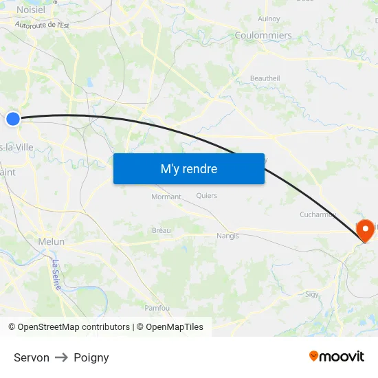 Servon to Poigny map