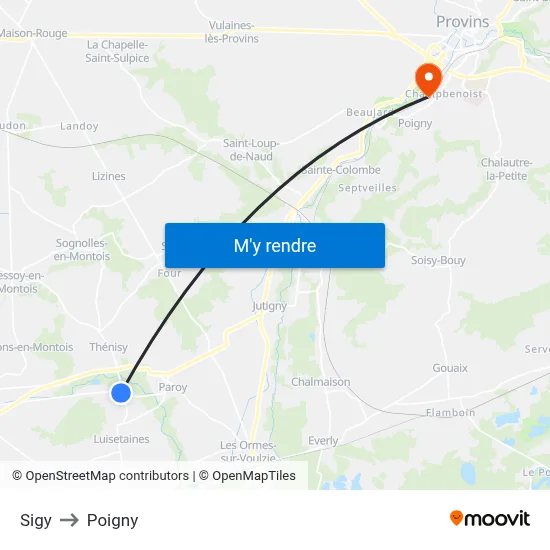 Sigy to Poigny map