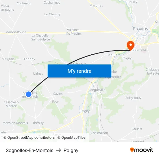 Sognolles-En-Montois to Poigny map