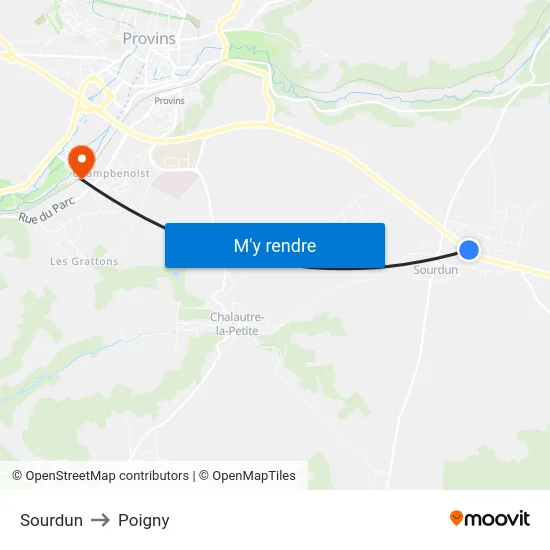 Sourdun to Poigny map