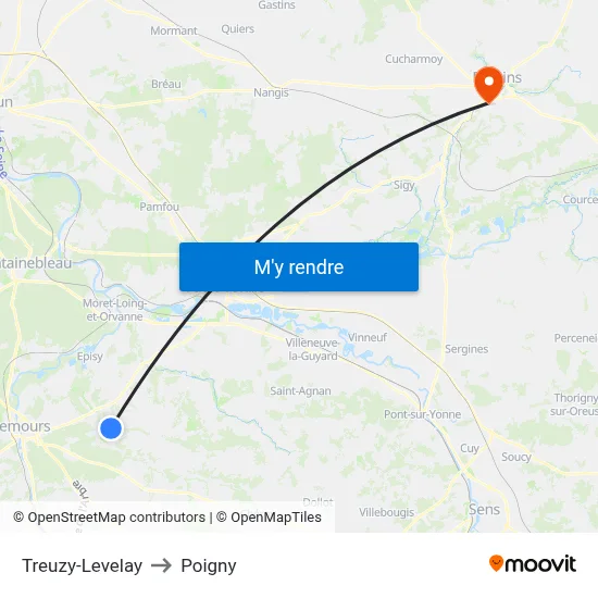 Treuzy-Levelay to Poigny map