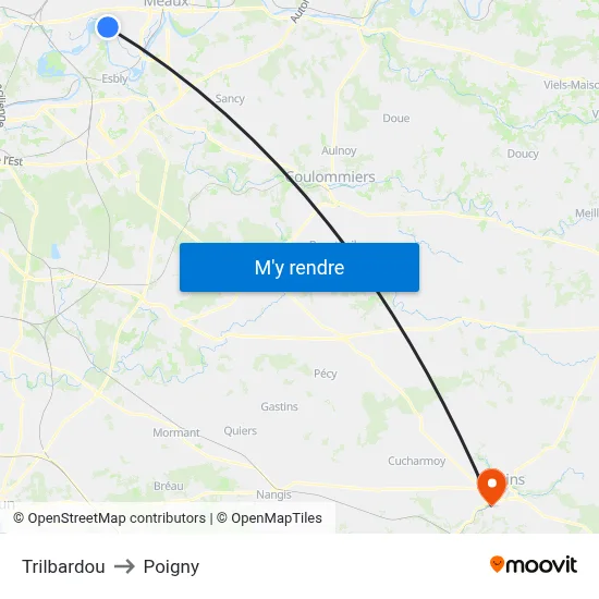 Trilbardou to Poigny map