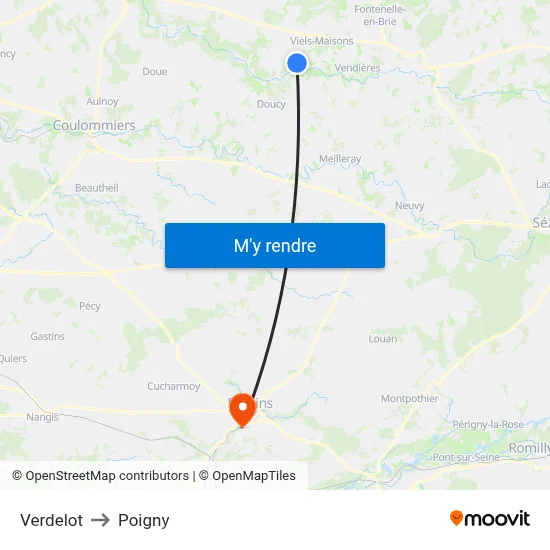 Verdelot to Poigny map
