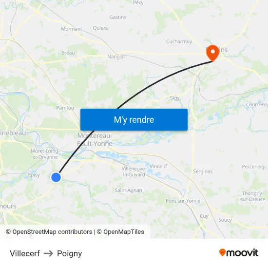 Villecerf to Poigny map