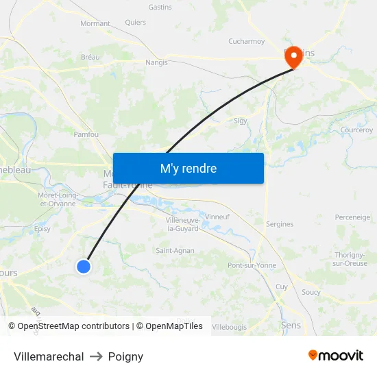 Villemarechal to Poigny map