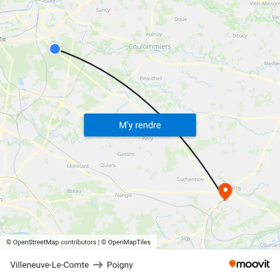 Villeneuve-Le-Comte to Poigny map