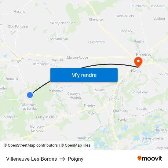 Villeneuve-Les-Bordes to Poigny map