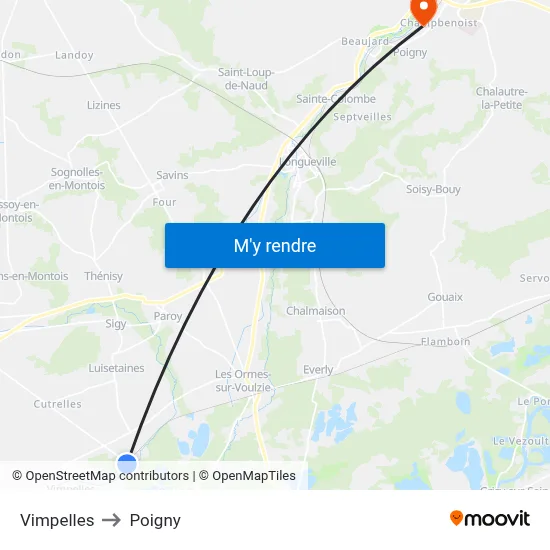 Vimpelles to Poigny map
