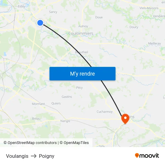 Voulangis to Poigny map