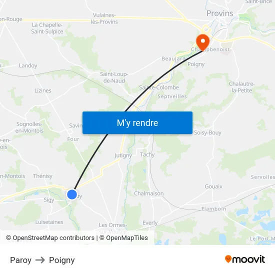 Paroy to Poigny map