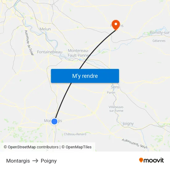 Montargis to Poigny map