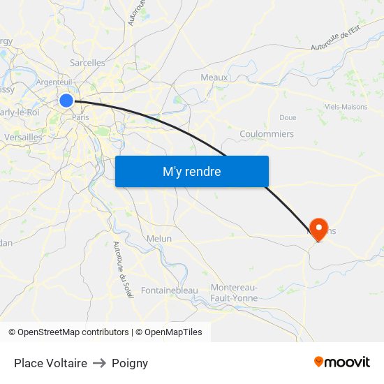 Place Voltaire to Poigny map