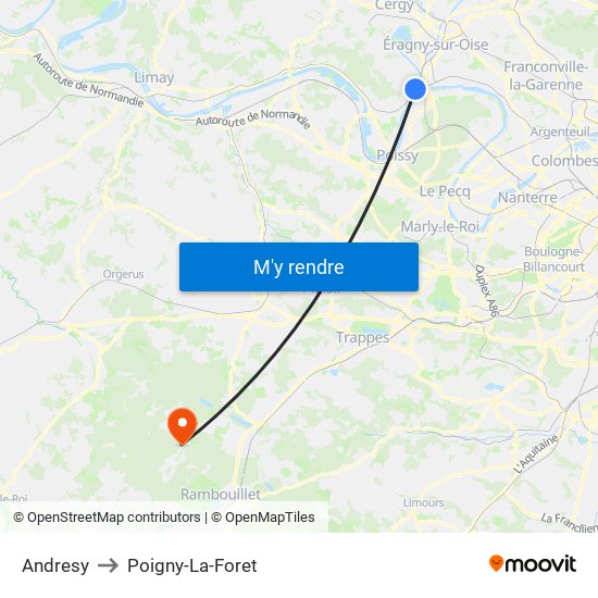 Andresy to Poigny-La-Foret map