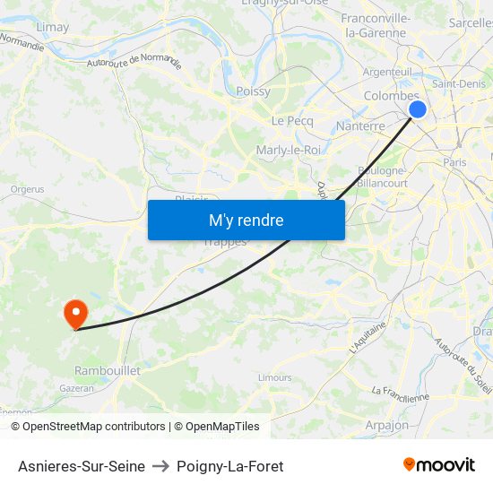 Asnieres-Sur-Seine to Poigny-La-Foret map